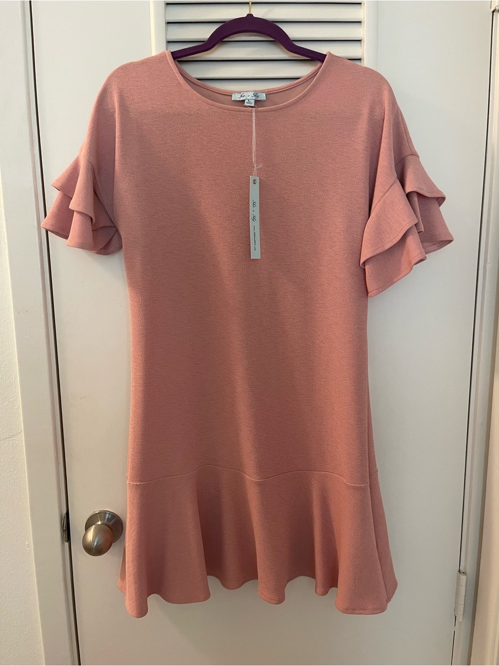 She + Sky Blush Pink Ruffle Sleeve Dress